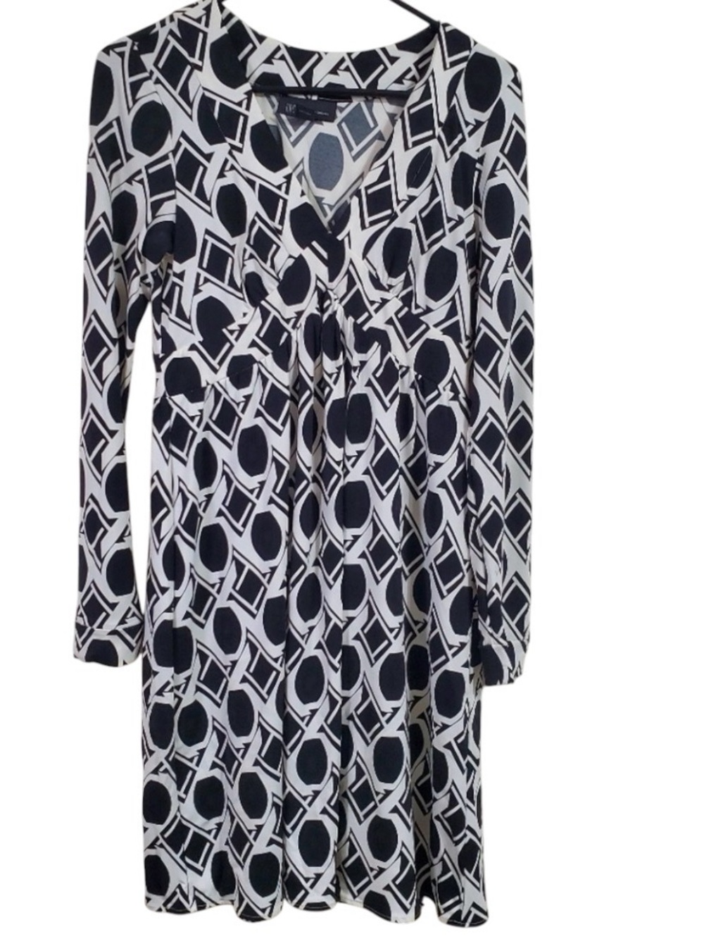 INC International Black‎ White Long Sleeve Pattern Business Dress Womens Small